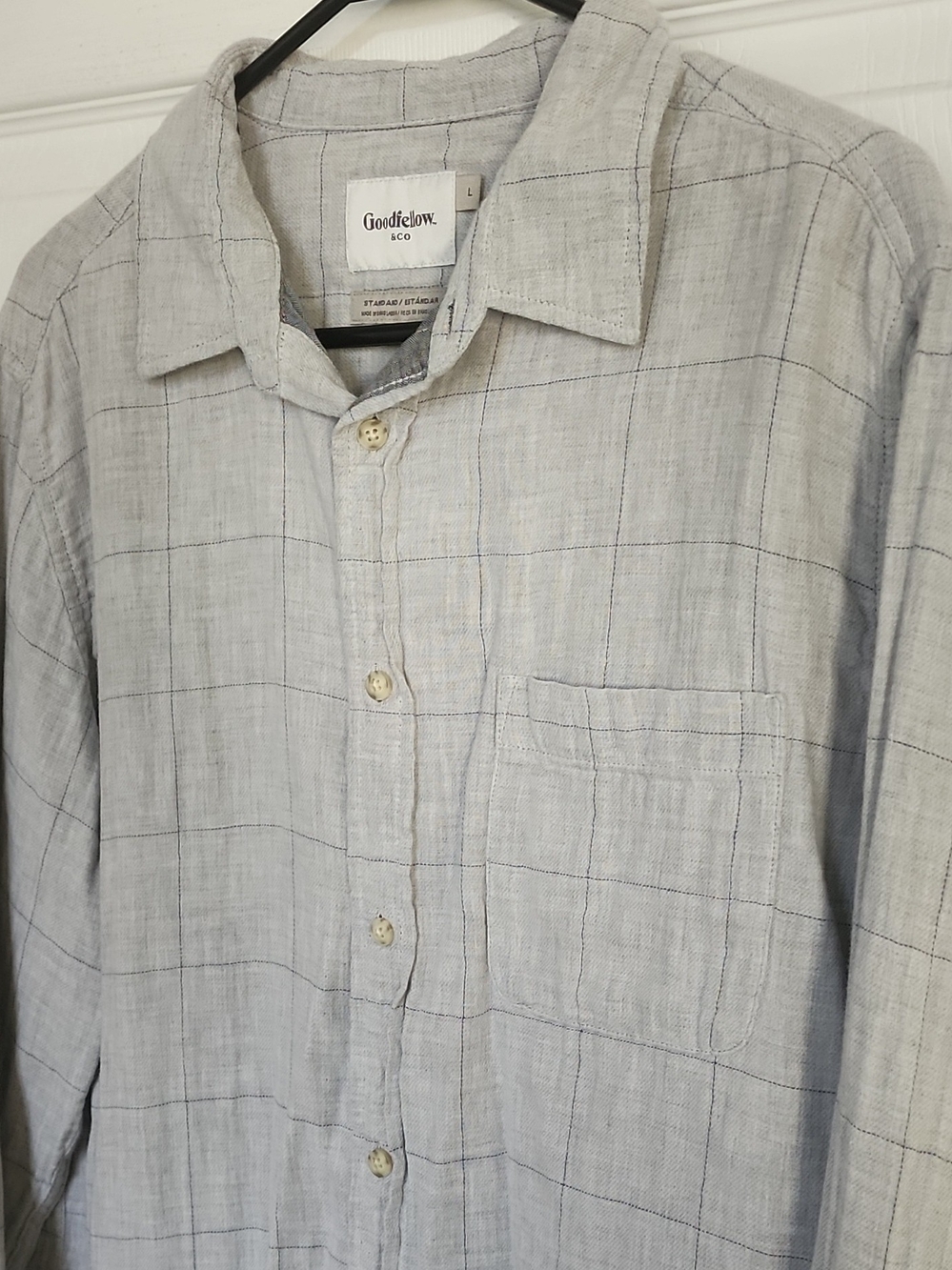 Goodfellow & Co Men's Light Gray Windowpane Button-Up Shirt